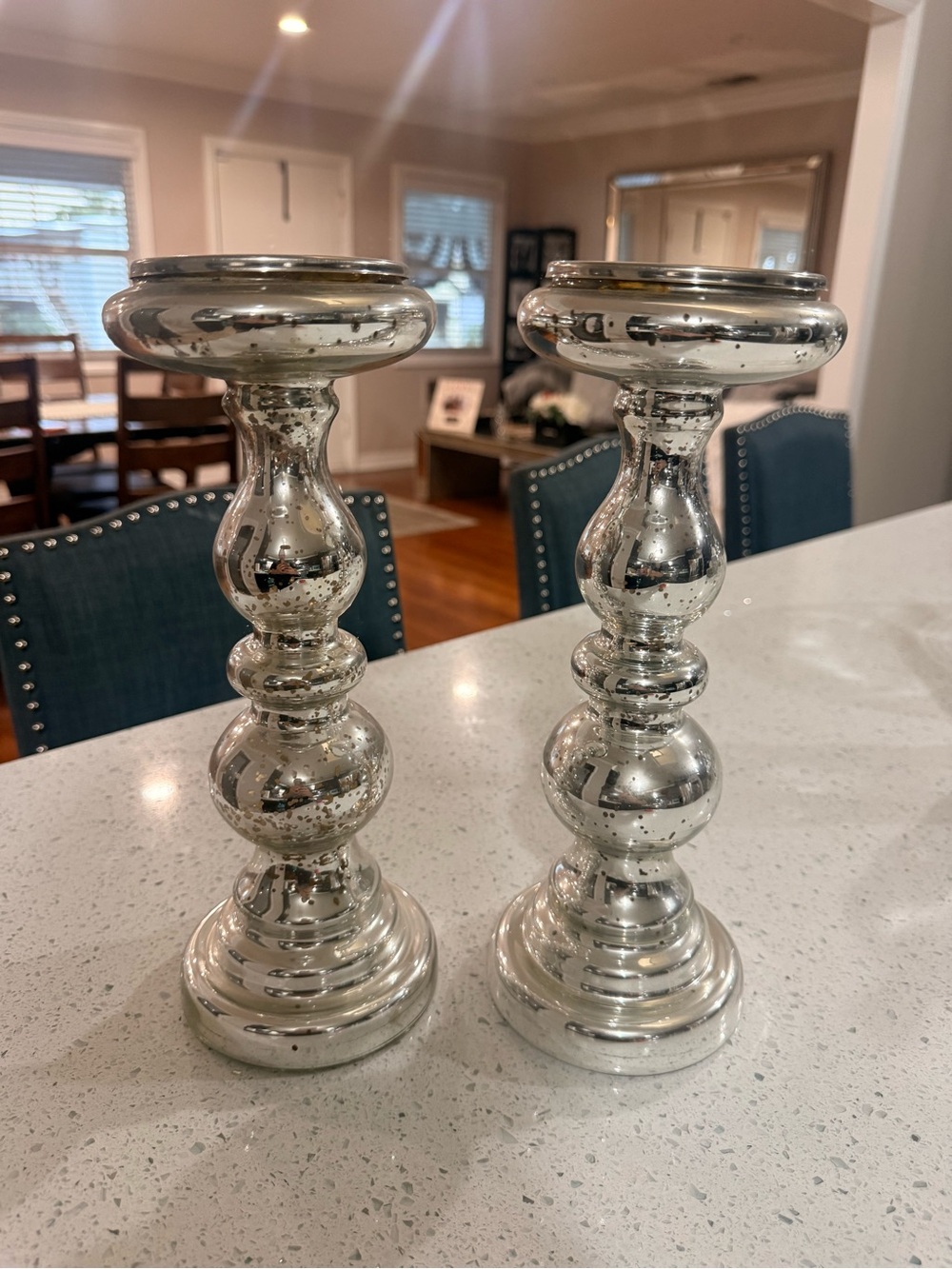 Silver Mercury Glass Candlestick Holders -